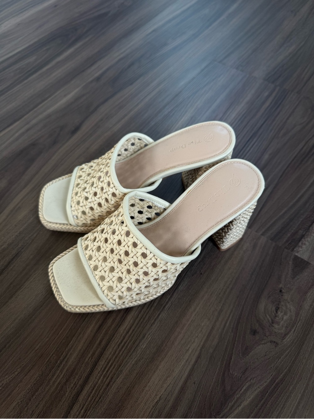 Woven Block Heel Mules in Cream by Unknown